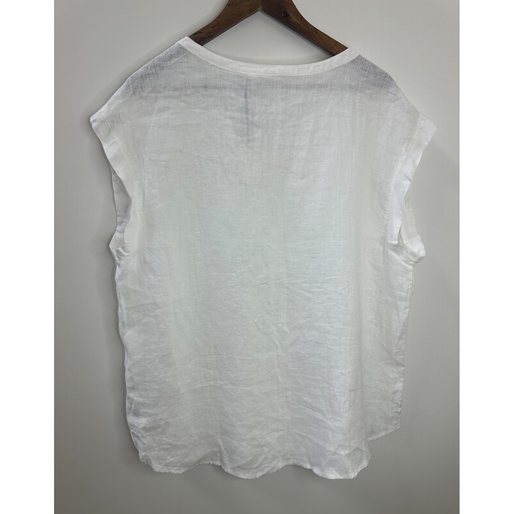 Gap Popover Linen Short Sleeve Top Optic White Women Large Summer Blouse - Picture 10 of 12